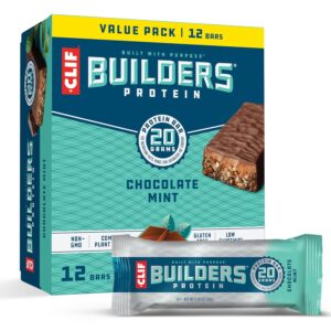 CLIF BUILDERS Protein Bars – Chocolate Mint Flavor – 20g Plant Based Protein – Gluten Free – Non-GMO – Low Glycemic – No Artificial Sweeteners – Value Pack, 2.4 oz. (12 Count) CLIF BUILDERS Protein Bars – Chocolate Mint Flavor – 20g Plant Based Protein – Gluten Free – Non-GMO – Low Glycemic – No Artificial Sweeteners – Value Pack, 2.4 oz. (12 Count)