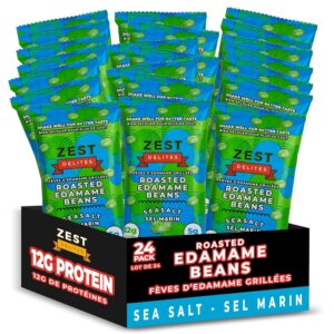 Crunchy Dry Roasted Edamame Beans Snack by Zest Delites, Sea Salt, Vegan, Low Calorie (110cal) High Protein Snacks (12g), Low Carb, Keto, Gluten Free, 0.9 oz 24 Packs