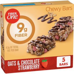 Fiber One Chewy Bars, Oats & Chocolate Strawberry Fiber Snacks, 5 Count, 7 oz Fiber One Chewy Bars, Oats & Chocolate Strawberry Fiber Snacks, 5 Count, 7 oz