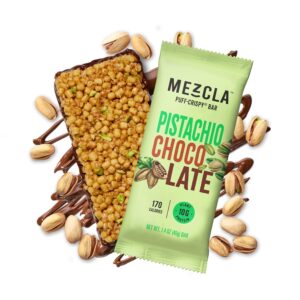 Mezcla Puff-Crispy Protein Bar, Pistachio Chocolate, Vegan, Gluten Free, Plant Protein Energy Bar