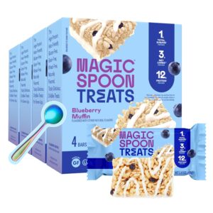 MAGIC SPOON Treats – High Protein, Low Carb, Keto Friendly, Low Sugar, Gluten Free, Crispy Protein Bar Cereal Bar, On-The-Go Healthy Snack (Blueberry Muffin, 16 Bars)