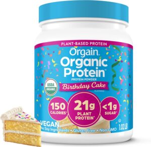 Orgain Organic Vegan Protein Powder, Birthday Cake – 21g Plant Based Protein, 7g Prebiotic Fiber, Low Net Carb, No Lactose Ingredients, No Added Sugar, Non-GMO, for Shakes & Smoothies, 1.02 lb Orgain Organic Vegan Protein Powder, Birthday Cake – 21g Plant Based Protein, 7g Prebiotic Fiber, Low Net Carb, No Lactose Ingredients, No Added Sugar, Non-GMO, for Shakes & Smoothies, 1.02 lb