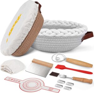 Sourdough Starter Kit Banneton Bread Proofing Basket Set, Dough Whisk, Lame & More Cotton Blend Baking Supplies for Sourdough Bread Sourdough Starter Kit Banneton Bread Proofing Basket Set, Dough Whisk, Lame & More Cotton Blend Baking Supplies for Sourdough Bread
