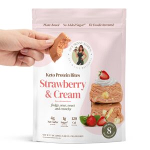 Strawberry Keto High-Protein Bites – Plant-Based, Sugar-Free, Low-Carb Vegan Protein Bars with Clean, Natural, Gluten-Free Ingredients – Healthy Snack – Ali’s Skinny Kitchen (8 Count)