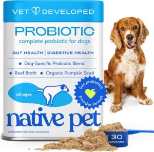 Native Pet Probiotics for Dogs – Dog Probiotics Powder for Digestive Health, Gut Support, & Immune Boost – Vet-Formulated Powder for Maximum Potency with Digestive Enzymes & Prebiotics – 30 Scoops Native Pet Probiotics for Dogs – Dog Probiotics Powder for Digestive Health, Gut Support, & Immune Boost – Vet-Formulated Powder for Maximum Potency with Digestive Enzymes & Prebiotics – 30 Scoops