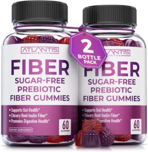 Atlantis Nutrition Sugar Free Fiber Gummies for Adults – 5G Fiber Supplement Formulated with 5.4G Prebiotic Digestive Blend – Supports Gut Health & Promotes Healthy Digestion – 2-Pack 120 Gummies