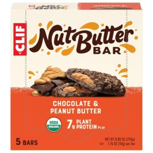 CLIF Nut Butter Bar – Chocolate Peanut Butter – Filled Energy Bars – Non-GMO – USDA Organic – Plant-Based – Low Glycemic – 1.76 oz. (5 Pack)