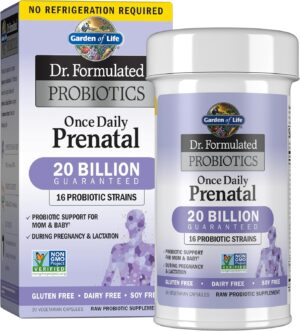 Garden of Life – Dr. Formulated Probiotics Once Daily Prenatal – Acidophilus and Bifidobacteria Probiotic Support for Mom and Baby – Gluten, Dairy, and Soy-Free – 30 Vegetarian Capsules