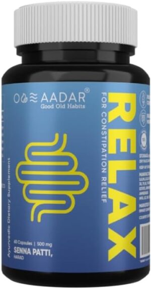 AADAR Re-LAX Constipation Relief, Ayurvedic Digestion Support and Bowel Wellness Capsules, 60 Units – with Senna, Harade, Ajwain Capsules for Digestion