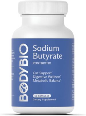 BodyBio Sodium Butyrate – Postbiotic for Gut Health, Leaky Gut Repair, Digestive Support, Bloating Relief, & Microbiome Balance – Butyric Acid Supplement for GI Wellness
