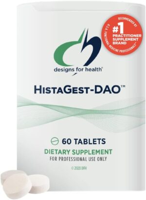 Designs for Health HistaGest-DAO – Diamine Oxidase DAO Enzyme to Support Digestion of Histamine-Containing Foods – 20,000 HDU DAO Diamine Oxidase Enzymes (60 Gastro-Resistant Tablets)