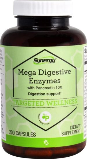 Vitacost Synergy Mega Digestive Enzymes with Pancreatin 10X — 200 Capsules