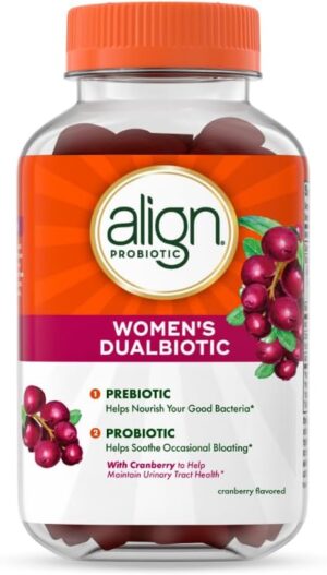 Align Women’s Health, Prebiotic + Probiotic, with Cranberry for Feminine Health, Help Nourish & Add Good Bacteria for Digestive Health, 50 Gummies