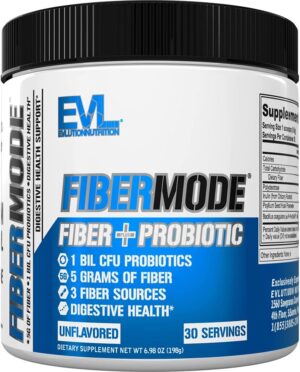 Evlution Nutrition FiberMode – Fiber + Probiotic Powder – Digestive Health & Immune Support – 1bil CFU Probiotics + 5g Fiber – Gluten Free & Vegan – Unflavored – Dietary Supplement – 30 Servings