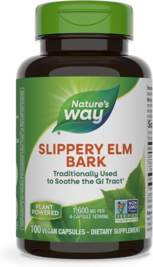 Nature’s Way Slippery Elm Bark, Traditional Support to Soothe the GI Tract*, Vegan, Slippery Elm Capsules, 100 Capsules