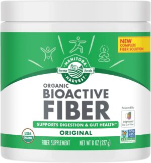 Manitoba Harvest Organic BioActive Fiber Supplement with 6g Fiber per Serving, Digestive Hemp & Psyllium Husk Powder, Non-GMO, Vegan & Kosher, 8oz