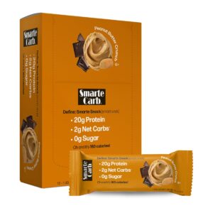 NuGo Smarte Carb 20g Protein 0g Sugar, 2g Net Carbs 160 Calories Brown, Sugar free Peanut Butter Crunch, 12 Count NuGo Smarte Carb 20g Protein 0g Sugar, 2g Net Carbs 160 Calories Brown, Sugar free Peanut Butter Crunch, 12 Count