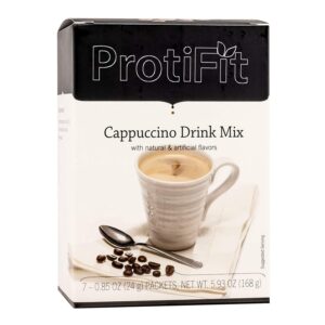 PROTIFIT – High Protein Hot Drink Mix,15g Protein, Low Calorie, Low Carb, Low Fat, Low Sugar, Cholesterol Free, Ideal Protein Compatible, 7 Servings Per Box (Decaf Cappuccino)