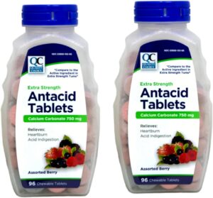 Quality Choice Extra Strength Antacid Tablets, Calcium Carbonate 750 mg, Assorted Berry, 96 Chewable Tablets (Pack of 2) Quality Choice Extra Strength Antacid Tablets, Calcium Carbonate 750 mg, Assorted Berry, 96 Chewable Tablets (Pack of 2)