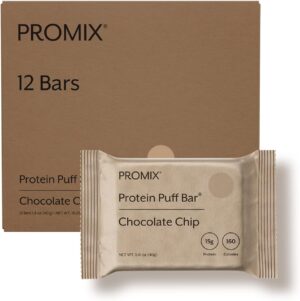 ProMix Nutrition Protein Puff Bars, 12-Pack – Chocolate Chip – Marshmallow Crispy Treat – Great Tasting & Healthy On The Go Snack – High Protein & Low Calorie – Non-GMO & Free From Gluten, Soy, & Corn