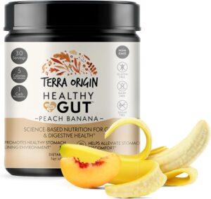 TERRA ORIGIN Healthy Gut Peach Banana | 30-Servings with L-Glutamine, Zinc, Glucosamine, Slippery Elm Bark, Marshmallow Root and More! TERRA ORIGIN Healthy Gut Peach Banana | 30-Servings with L-Glutamine, Zinc, Glucosamine, Slippery Elm Bark, Marshmallow Root and More!