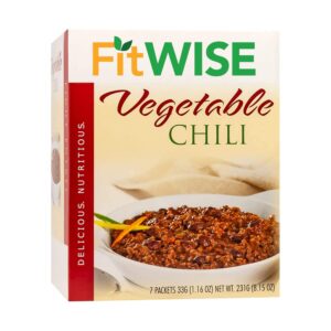 FITWISE – High Protein Entrees, Low Calorie, Low Fat, Low Cholesterol, Low Sugar, KETO Diet Friendly, Ideal Protein Compatible, 7 Servings Per Box (Vegetable Chili)