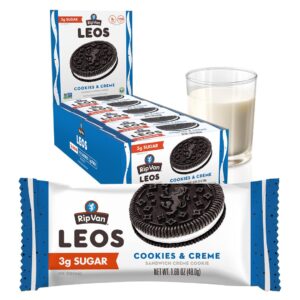 Rip Van LEOs – Cookies and Cream Sandwich Cookies – Low Sugar Snack Cookies – Low Carb Snack – Diabetic Snacks – 40 Low Sugar Cookies (10 Packs of 1.69oz)