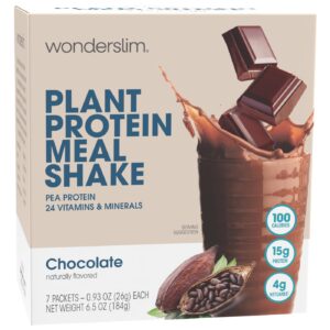 WonderSlim Plant Based Meal Replacement Shake, Chocolate, 15g Protein, Keto Friendly & Low Carb, Low Sugar, Gluten, Soy, & Dairy Free (7ct)