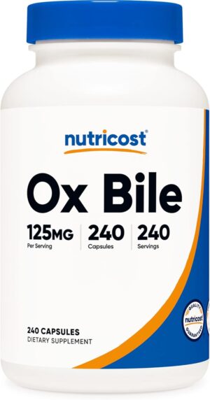 Nutricost Ox Bile Capsules 125mg, 240 Capsules – Non-GMO