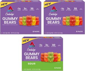 Atkins Endulge Gummy Bears Variety Pack, Low Sugar, Keto Friendly, Keto Sweet Treats, 18 Pack (12 Sweet Gummy Bears, 6 Sour Gummy Bears)