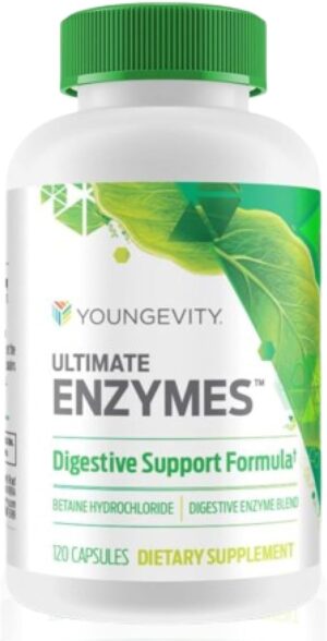 Youngevity Ultimate Enzymes® – Multi Enzymes for Digestion, Gas & Bloating Relief – Betaine HCl, Ox Bile, Pancreatine 10X, Papain 6M, Pepsin 1:3000 (120 Capsules)