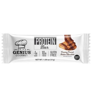 Genius Gourmet Protein Bar, Gluten Free Bars, Premium MCTs, Low Carb, Low Sugar (Chocolate Peanut Butter, 10 Count (Pack of 1))