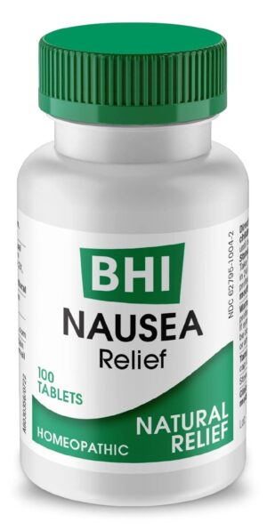 BHI Nausea Natural Relief 7 Multi-Symptom Homeopathic Active Ingredients Help Relieve Nausea, Vomiting, Bloating & Indigestion Non-Drowsy Remedy Soothes Discomfort for Women & Men – 100 Tablets