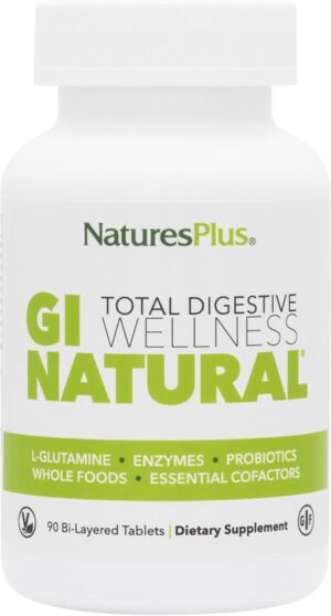 NaturesPlus GI Natural Total Digestive Wellness – 90 Bi-Layered Tablets – With L-Glutamine, Probiotics, Prebiotics & Enzymes – Gluten Free – 30 Servings