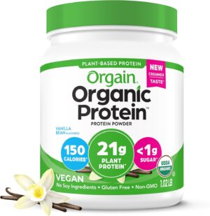 Orgain Organic Vegan Protein Powder, Vanilla Bean – 21g Plant Based Protein, 4g Prebiotic Fiber, No Lactose Ingredients, No Added Sugar, Non-GMO, For Shakes & Smoothies, 1.02 lb (Packaging May Vary) Orgain Organic Vegan Protein Powder, Vanilla Bean – 21g Plant Based Protein, 4g Prebiotic Fiber, No Lactose Ingredients, No Added Sugar, Non-GMO, For Shakes & Smoothies, 1.02 lb (Packaging May Vary)