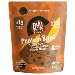 Bhu Foods Keto Bites, Double Dark Chocolate Chip Cookie Dough, Organic Snacks for Adults & Kids, Gluten Free, Vegan, Low Carb & Sugar, Individually Wrapped (1 Pack)
