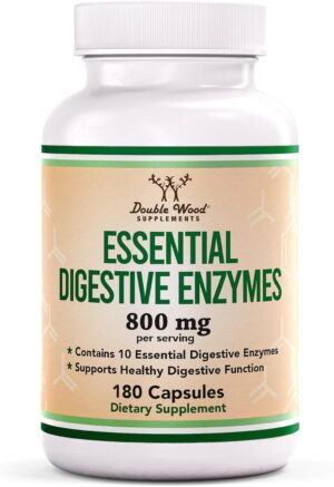 Digestive Enzymes – 800mg Blend of All 10 Most Essential Digestive and Pancreatic Enzymes (Amylase, Lipase, Bromelain, Lactase, Papain, Protease, Cellulase, Maltase, Invertase) by Double Wood Digestive Enzymes – 800mg Blend of All 10 Most Essential Digestive and Pancreatic Enzymes (Amylase, Lipase, Bromelain, Lactase, Papain, Protease, Cellulase, Maltase, Invertase) by Double Wood