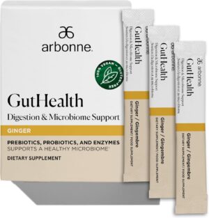 Arbonne Gut Health Digestion Support – Microbiome Prebiotic and Probiotic Drink Mix, Probiotic Powder and Prebiotic Powder with Enzymes for a Healthy Gut
