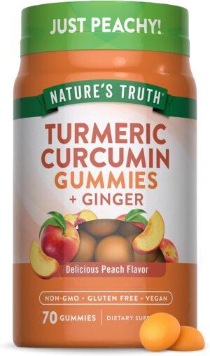 Nature’s Truth Turmeric and Ginger Gummies | 70 Count | Peach Flavor | Vegan, Non-GMO, & Gluten Free Supplement
