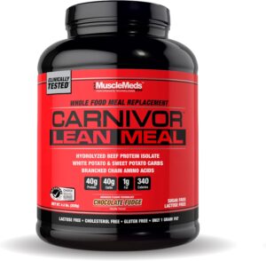 MuscleMeds CARNIVOR Lean Meal Whole Food Meal Replacement Shake, MRE, Beef Protein Isolate, White Potato, Sweet Potato, 40g Protein, 40 g Carbs, Lactose Free, Sugar Free, Chocolate Fudge 20 Servings