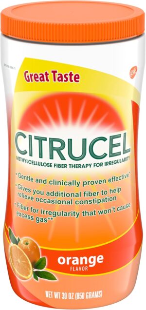 Citrucel Powder Orange Flavor Fiber Therapy for Occasional Constipation Relief, 30 ounce