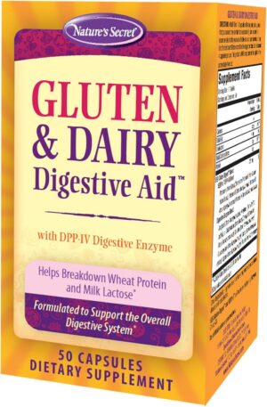 Nature’s Secret Gluten & Dairy Digestive Aid – 50 Capsules – Helps Break Down Wheat Protein & Milk Lactose – 25 Servings