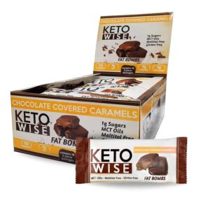 Keto Wise Fat Bombs – Made with Chocolate containing MCT Oil – Low Fat, Low Carb and Keto Friendly Snack – 8g Fat, 2g Net Carbs | Chocolate Covered Caramels, 2 Count (Pack of 16)