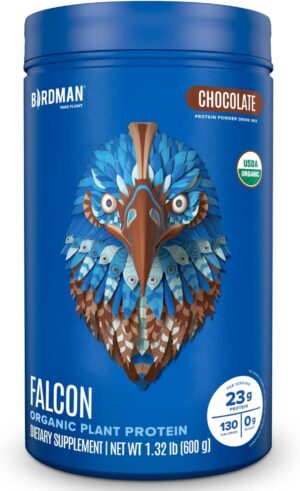 Falcon Vegan Protein Powder Organic, Stevia & Sugar Free, Plant Based Protein, Low Carb, Dairy Free, Keto, Non Whey Protein, Probiotic, Pea Protein | Chocolate Flavor – 18 Servings – 1.32lb