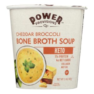 Power Provisions Cheddar Broccoli Bone Broth Soup Cups – Keto Instant Soup Cup – Collagen Infused with 17g of Protein – Gluten-Free Soup – 1.2 oz. – Pack of 1