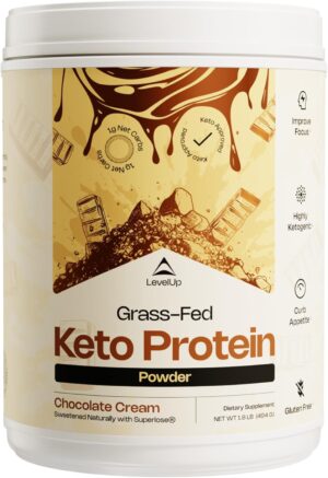 LevelUp 𝗪𝗜𝗡𝗡𝗘𝗥 – 𝗕𝗘𝗦𝗧 𝗞𝗘𝗧𝗢 𝗣𝗥𝗢𝗧𝗘𝗜𝗡 Grass-fed Collagen Protein Powder, C8 MCT Oil, Whey Protein Isolate, Irish Butter, Ketogenic Protein Shake Supplement (Chocolate Cream)