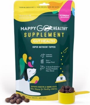 Dog Gut Health Probiotics Supplement | Improves Digestive Health and Immune System Support for Dogs and Puppies | All Natural Ingredients Tasty Kibble Dog Food Topper | 60 Count Pack Dog Gut Health Probiotics Supplement | Improves Digestive Health and Immune System Support for Dogs and Puppies | All Natural Ingredients Tasty Kibble Dog Food Topper | 60 Count Pack