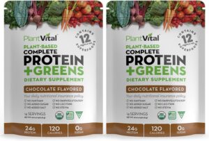 Plantvital Vegan Protein Powder Plant Based, Organic Protein Powder Chocolate 24g/0g Sugar, 12 Superfoods, Veggies, Probiotics, Raw Cocoa, Kale, Beets, Spirulina, Pea, Gluten-Free, Keto-Friendly,32oz