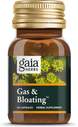 Gaia Herbs Gas & Bloating – Provides Relief from Occasional Gas and Bloating – with Activated Charcoal, Fennel, Chamomile, Cumin, and Peppermint Leaf Essential Oil – 50 Vegan Capsules (25-Day Supply)
