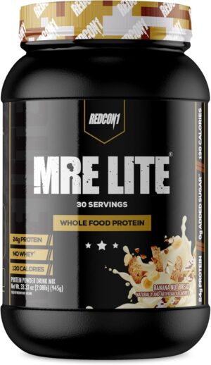 REDCON1 MRE Lite Whole Food Protein Powder, Banana Nut Bread – Low Carb & Whey Free Meal Replacement with Animal Protein Blends – Easy to Digest Supplement Made with MCT Oils (30 Servings)